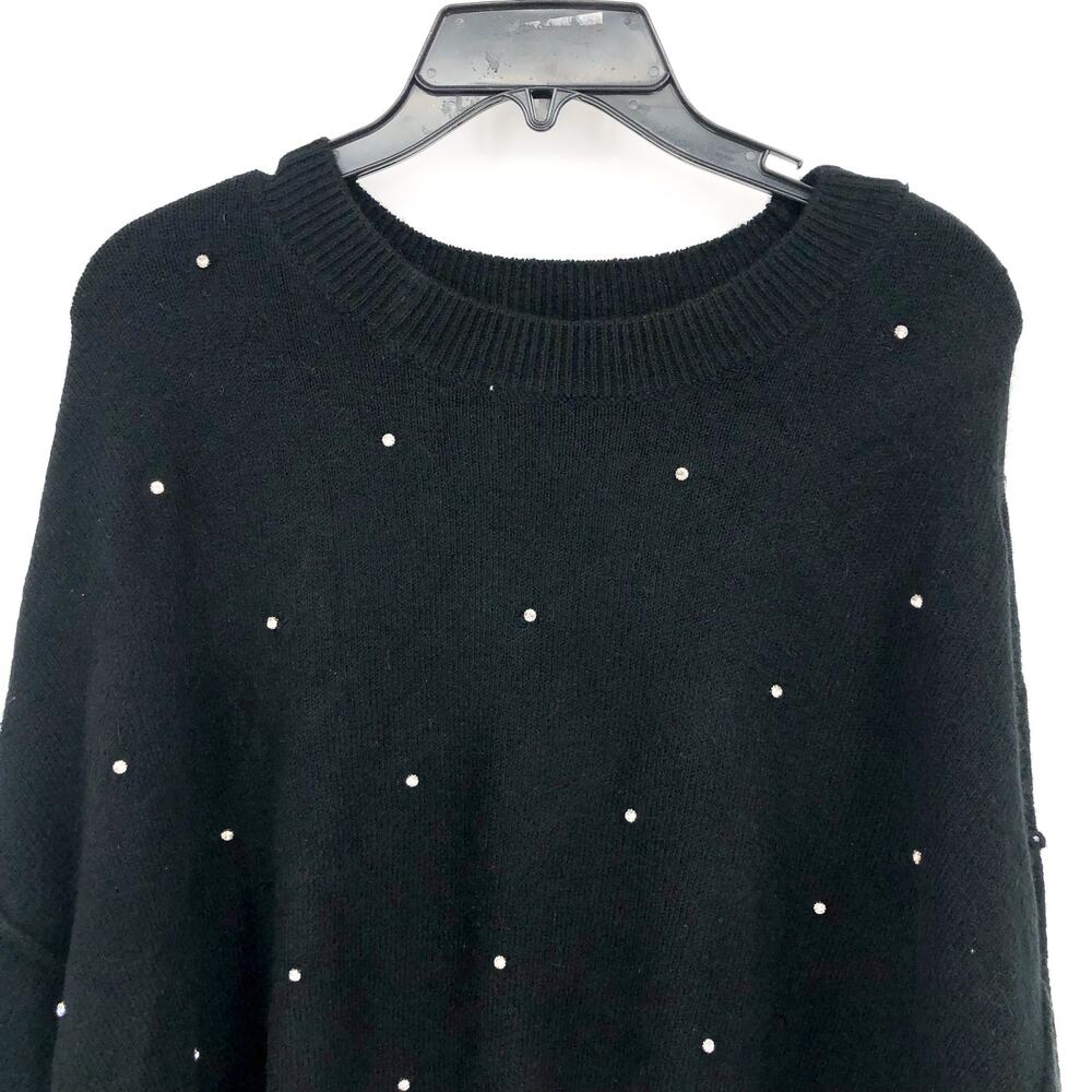 CECE Crew Neck Drop Shoulder Rhinestone Sweater Large Black  Jersey Knit NWT - Picture 3 of 9